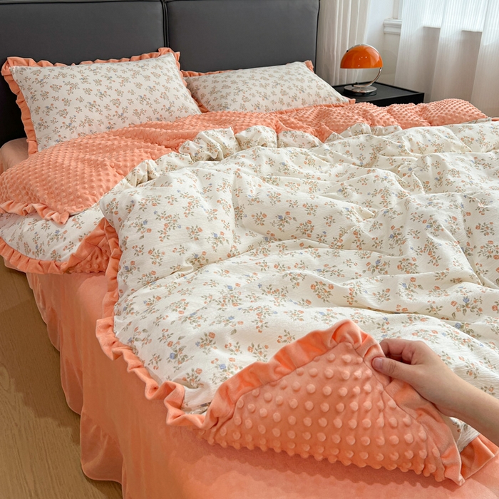 一比一家纺 2025新款保暖舒适云感纱➕绒加绒四件套 闲趣花开