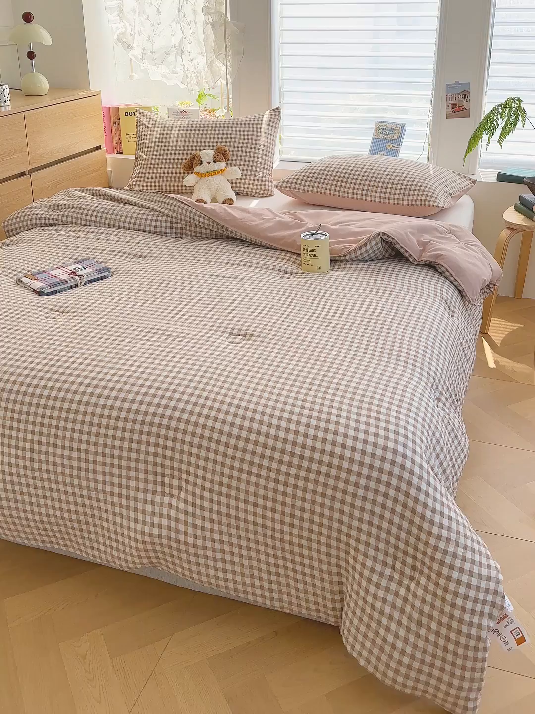 91家纺网 家纺一手货源 找家纺 （总）桔禾家纺 2025新款无印风水洗棉云朵棉格子春秋被冬被被子被芯