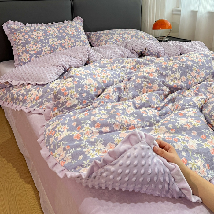 一比一家纺 2025新款保暖舒适云感纱➕绒加绒四件套 紫蔓花开