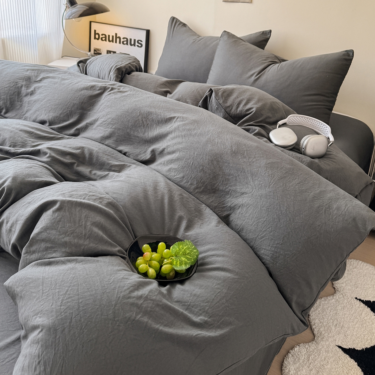 91家纺网 家纺一手货源 找家纺 （总）桔禾家纺 2025新款ins风纯色水洗棉四件套双拼水洗棉学生三件套四件套