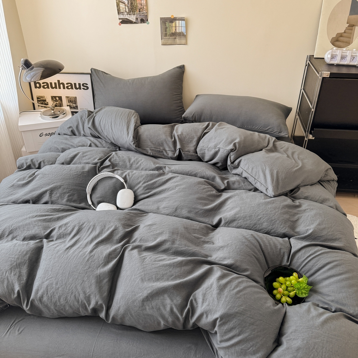 91家纺网 家纺一手货源 找家纺 （总）桔禾家纺 2025新款ins风纯色水洗棉四件套双拼水洗棉学生三件套四件套