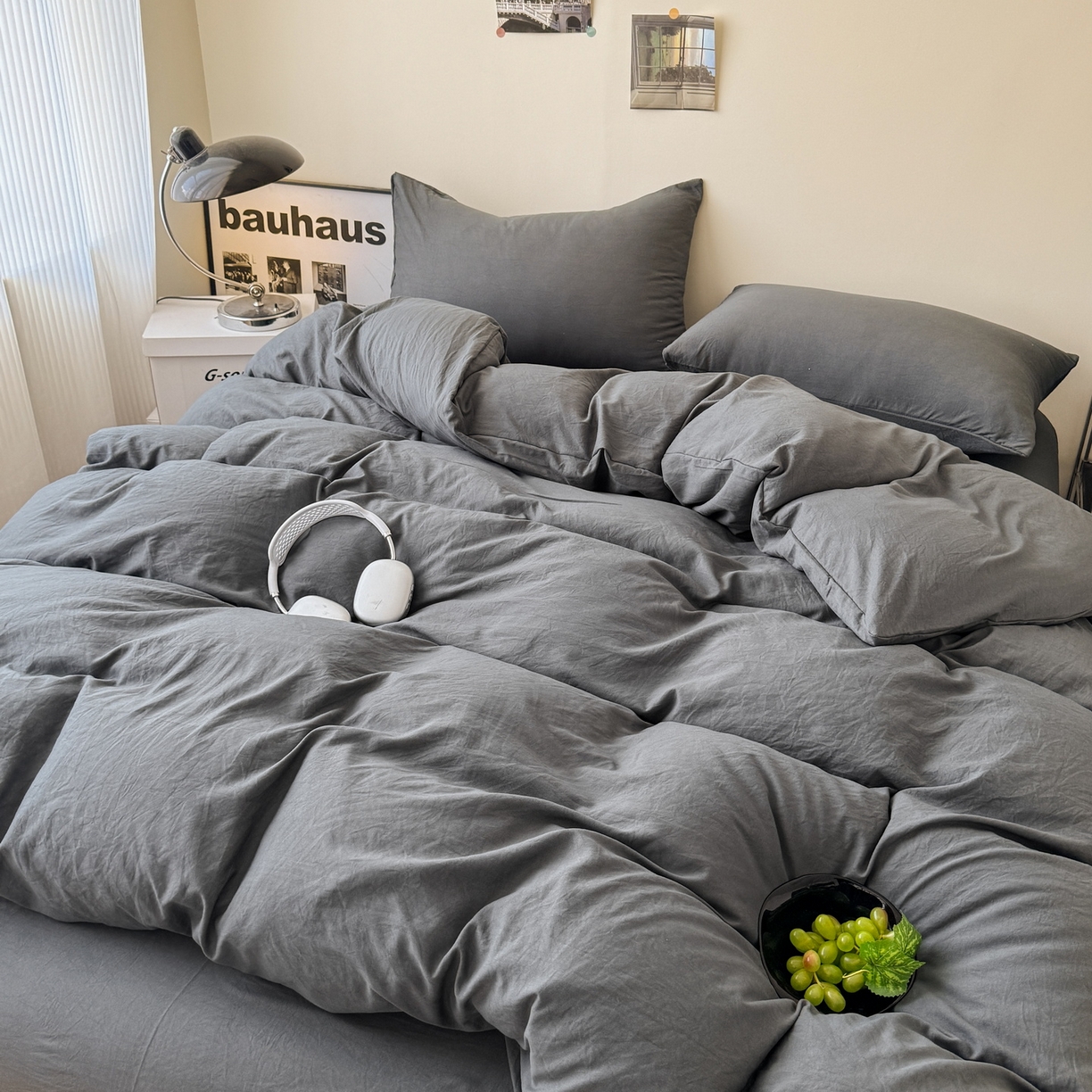 91家纺网 家纺一手货源 找家纺 （总）桔禾家纺 2025新款ins风纯色水洗棉四件套双拼水洗棉学生三件套四件套