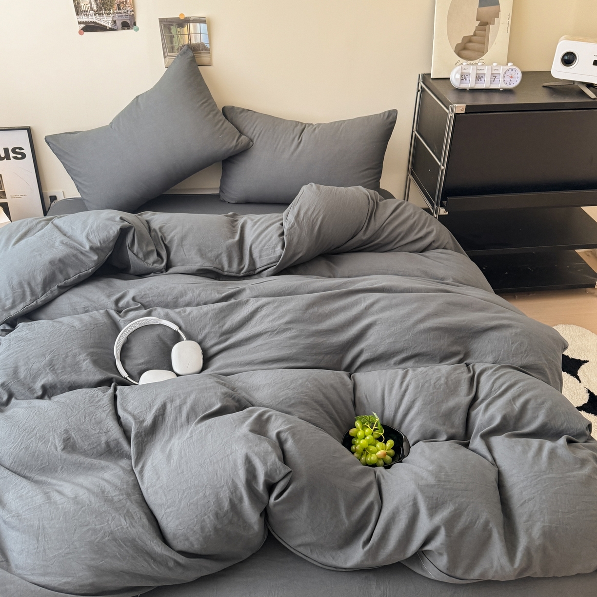 91家纺网 家纺一手货源 找家纺 （总）桔禾家纺 2025新款ins风纯色水洗棉四件套双拼水洗棉学生三件套四件套