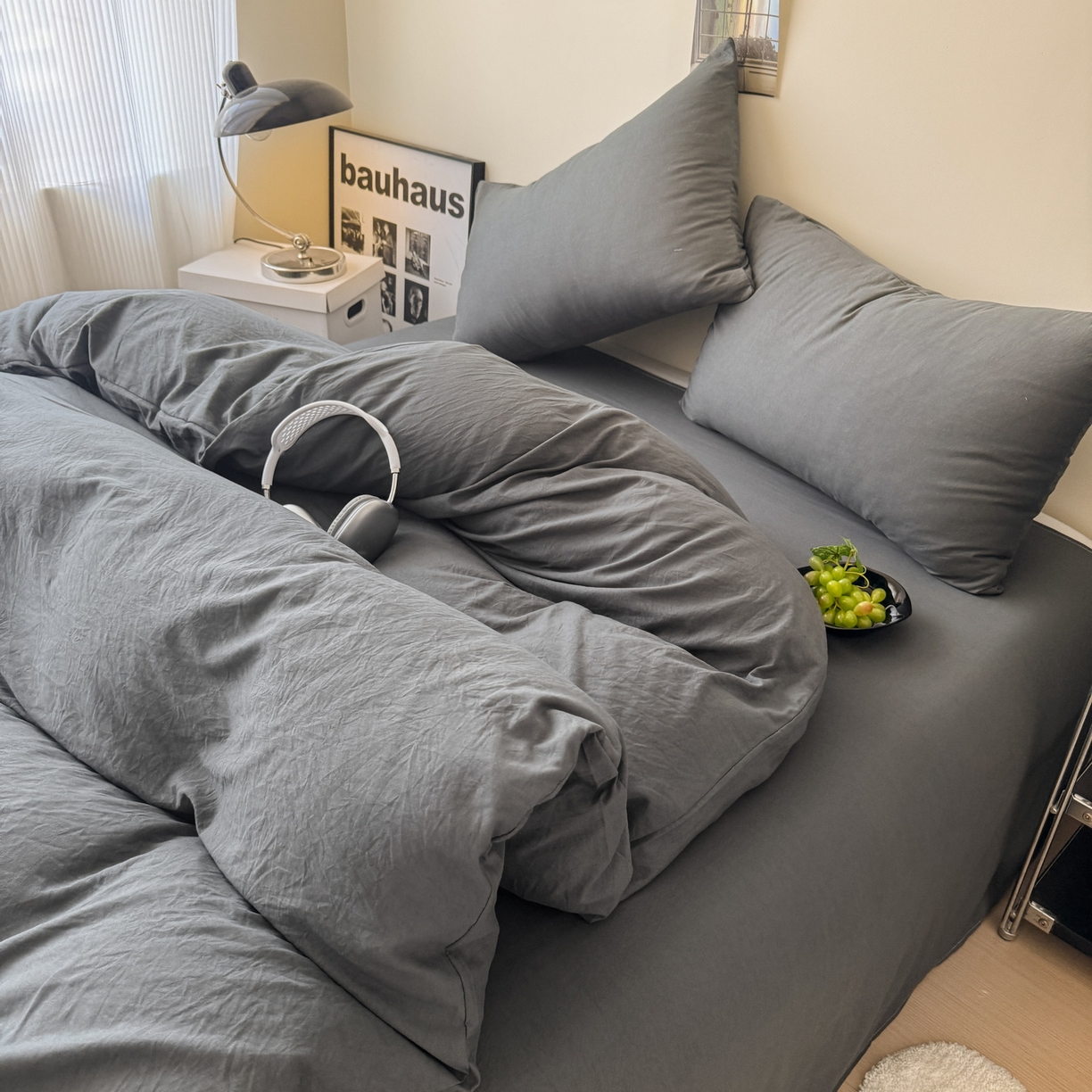 91家纺网 家纺一手货源 找家纺 （总）桔禾家纺 2025新款ins风纯色水洗棉四件套双拼水洗棉学生三件套四件套