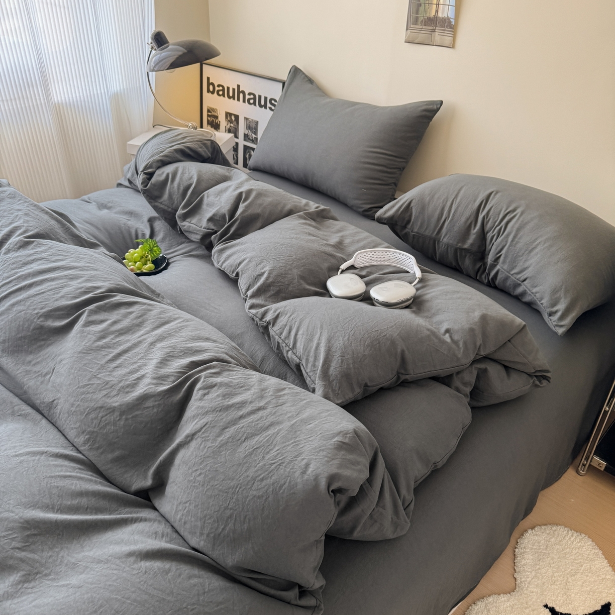 91家纺网 家纺一手货源 找家纺 （总）桔禾家纺 2025新款ins风纯色水洗棉四件套双拼水洗棉学生三件套四件套