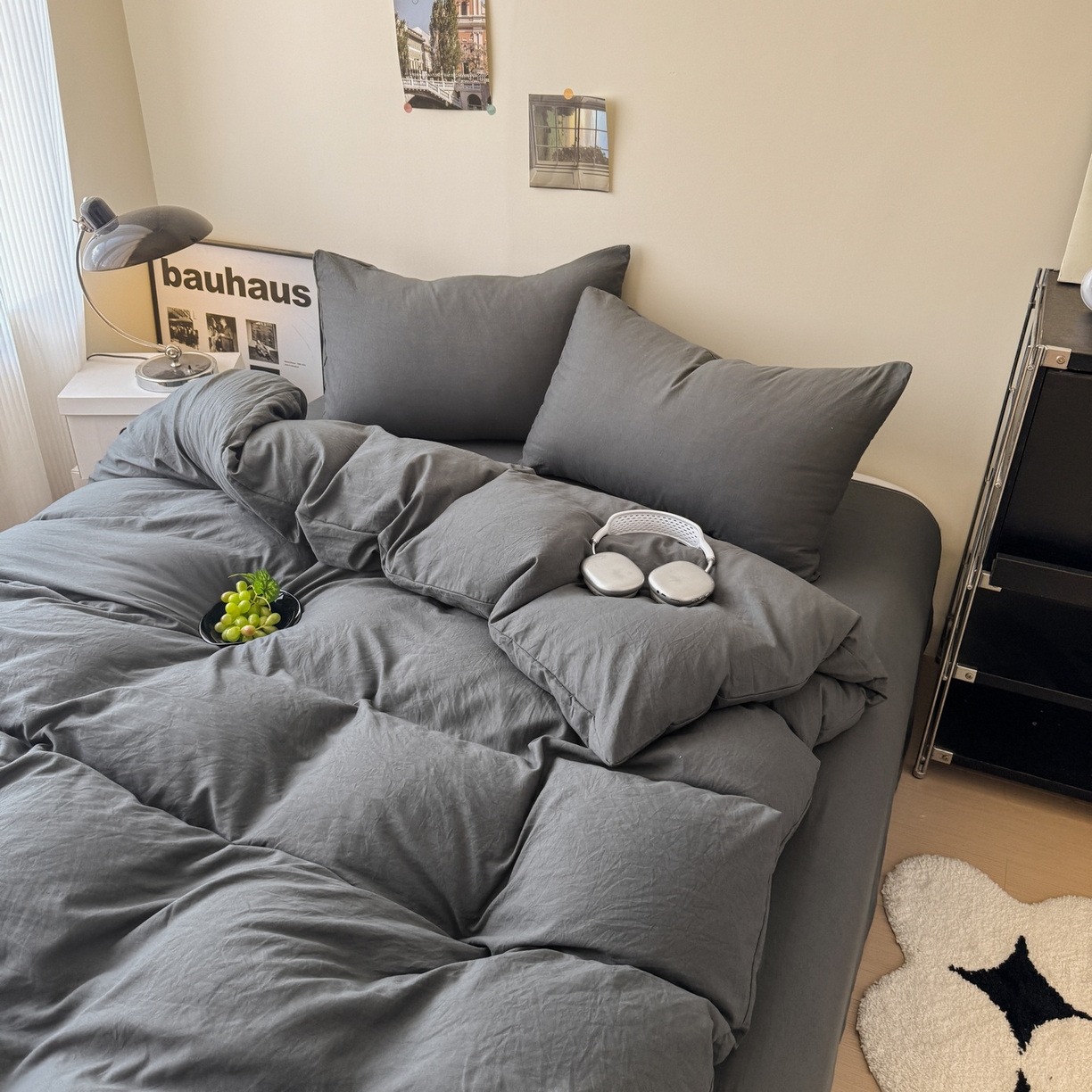 91家纺网 家纺一手货源 找家纺 （总）桔禾家纺 2025新款ins风纯色水洗棉四件套双拼水洗棉学生三件套四件套