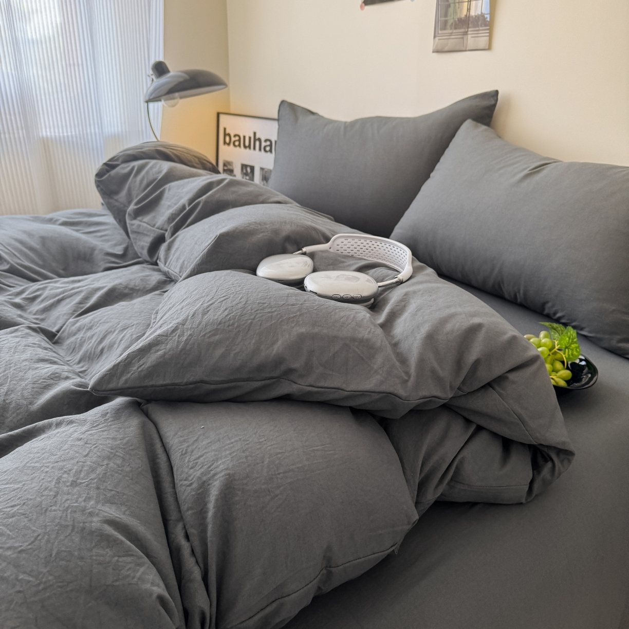 91家纺网 家纺一手货源 找家纺 （总）桔禾家纺 2025新款ins风纯色水洗棉四件套双拼水洗棉学生三件套四件套