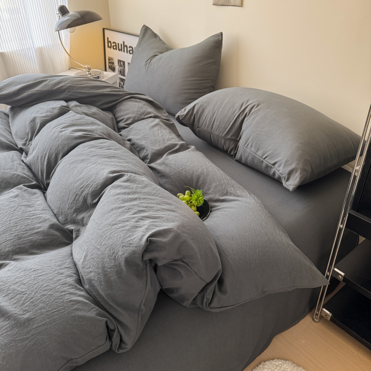 91家纺网 家纺一手货源 找家纺 （总）桔禾家纺 2025新款ins风纯色水洗棉四件套双拼水洗棉学生三件套四件套