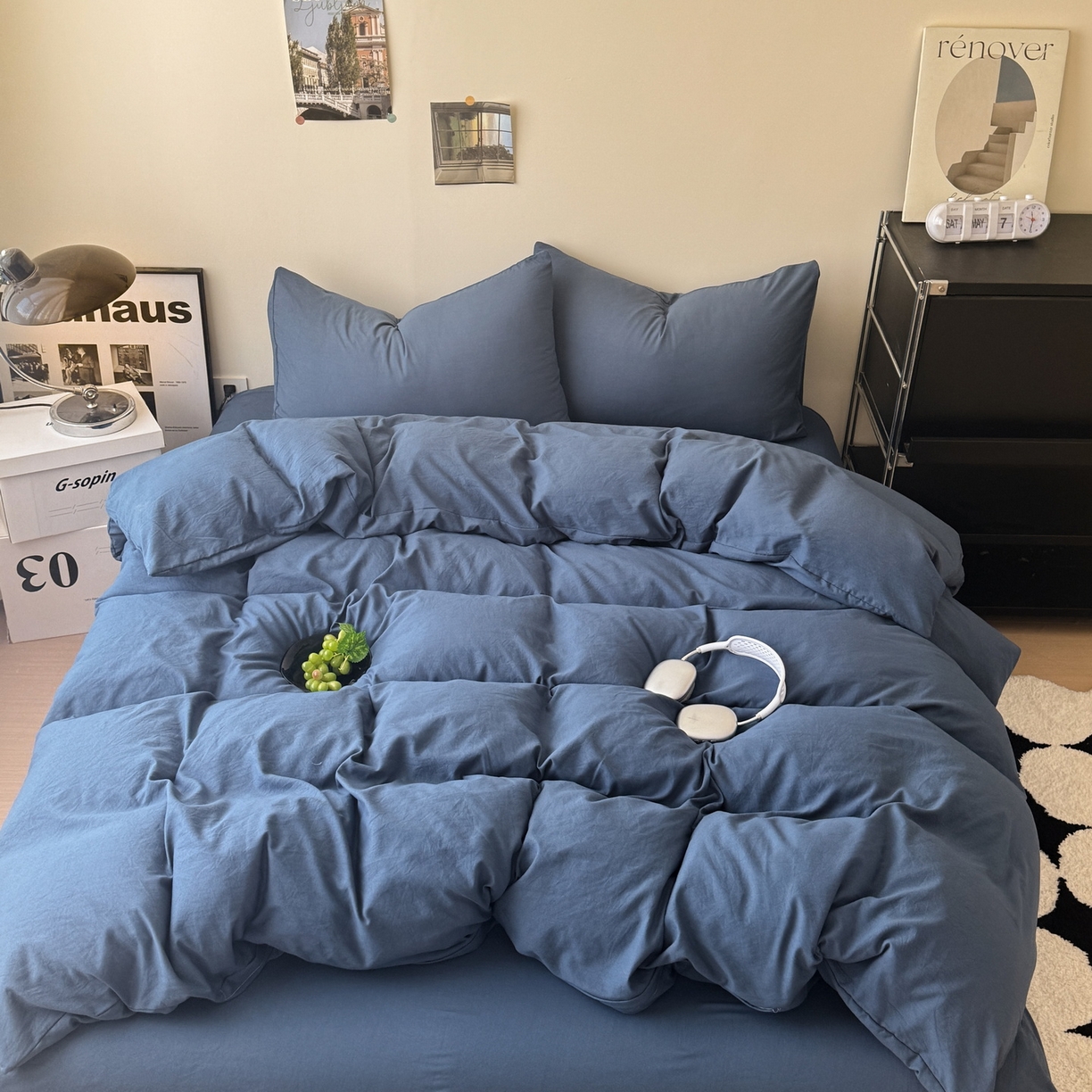 91家纺网 家纺一手货源 找家纺 （总）桔禾家纺 2025新款ins风纯色水洗棉四件套双拼水洗棉学生三件套四件套