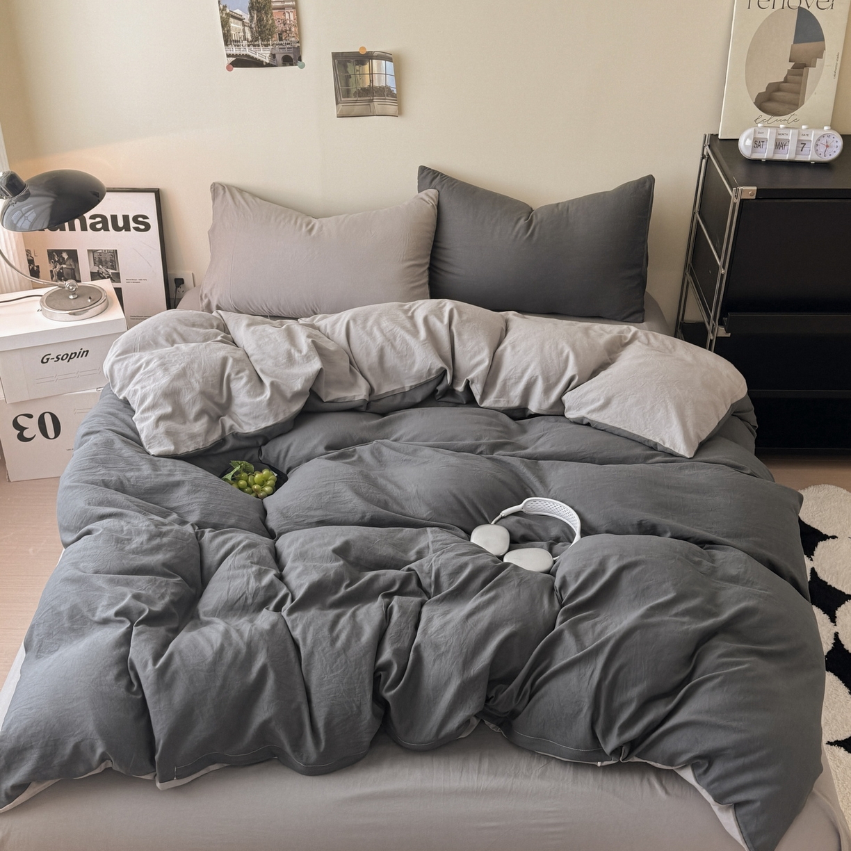 91家纺网 家纺一手货源 找家纺 （总）桔禾家纺 2025新款ins风纯色水洗棉四件套双拼水洗棉学生三件套四件套