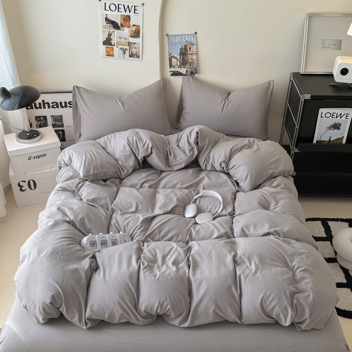 91家纺网 家纺一手货源 找家纺 （总）桔禾家纺 2025新款ins风纯色水洗棉四件套双拼水洗棉学生三件套四件套