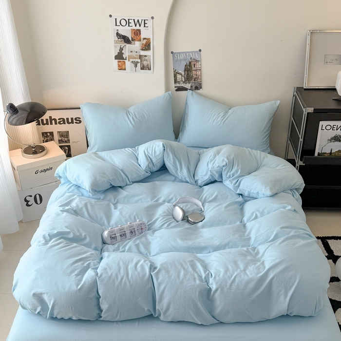 91家纺网 家纺一手货源 找家纺 （总）桔禾家纺 2025新款ins风纯色水洗棉四件套双拼水洗棉学生三件套四件套