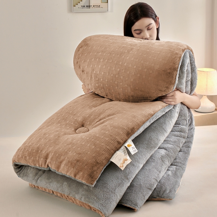 栩裕纺织 2025新款华夫格牛奶绒北极绒冬被被子被芯 棕色