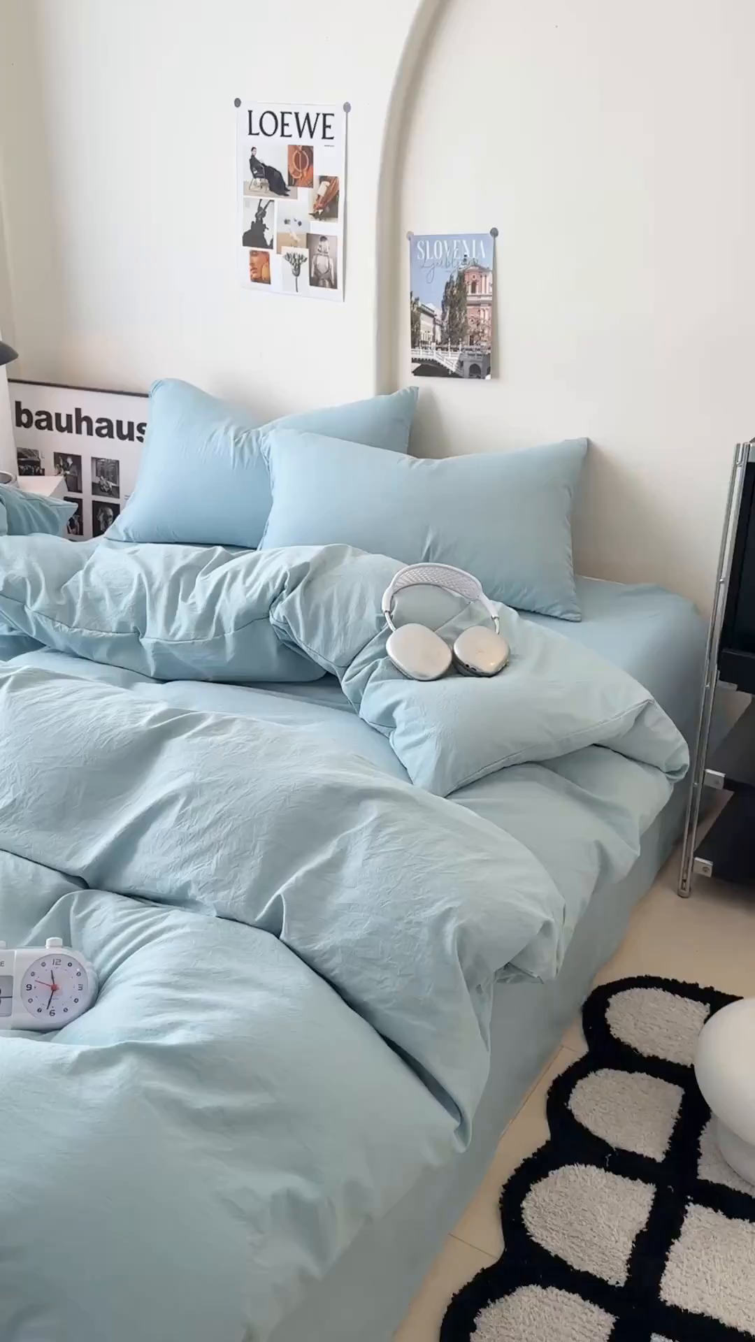 91家纺网 家纺一手货源 找家纺 桔禾家纺 2025新款ins风纯色水洗棉四件套双拼水洗棉学生三件套四件套 宾利蓝