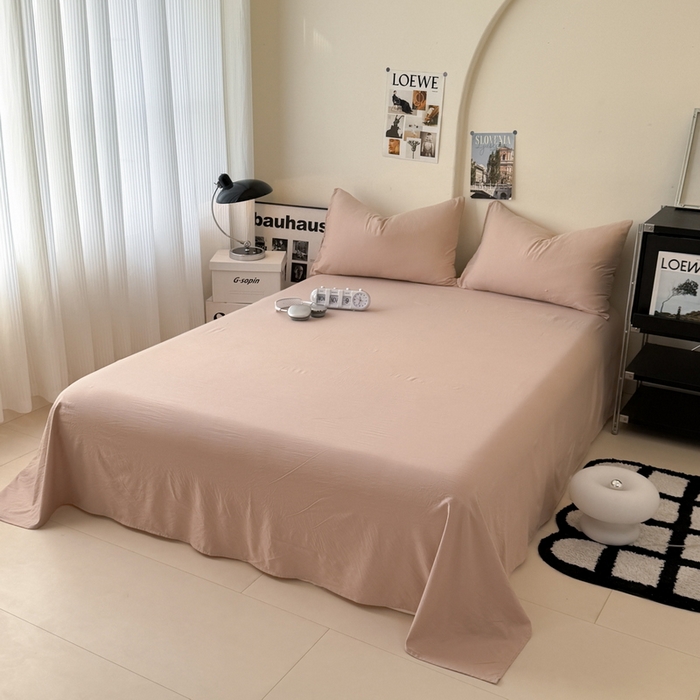 91家纺网 家纺一手货源 找家纺 桔禾家纺 2025新款ins风纯色水洗棉四件套双拼水洗棉学生三件套四件套 豆沙