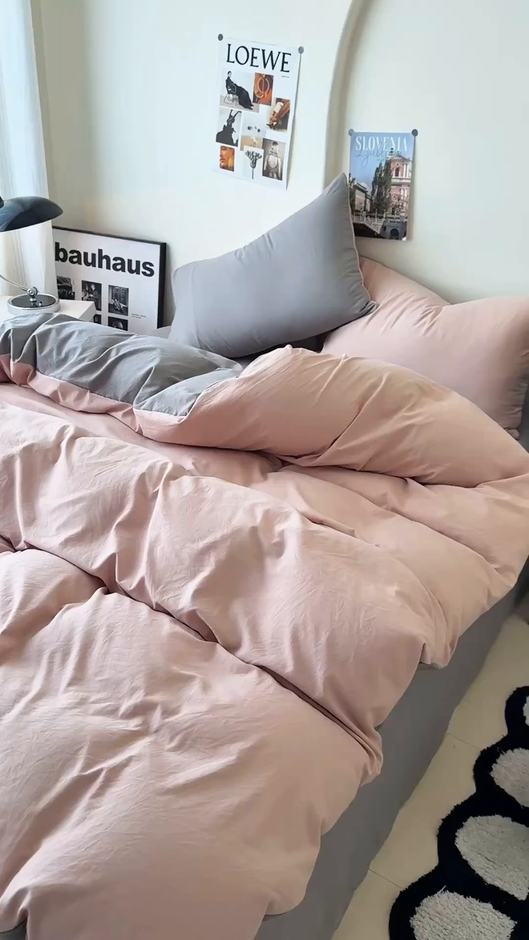 91家纺网 家纺一手货源 找家纺 桔禾家纺 2025新款ins风纯色水洗棉四件套双拼水洗棉学生三件套四件套 豆沙浅灰