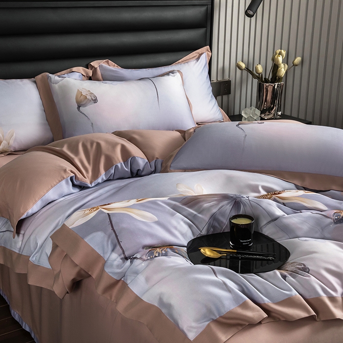 91家纺网 家纺一手货源 找家纺 栩裕纺织 2025新款艾康阳绒数码印花四件套 花玉露