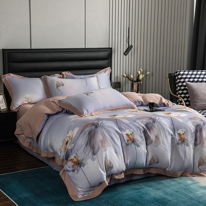 91家纺网 家纺一手货源 找家纺 栩裕纺织 2025新款艾康阳绒数码印花四件套 花玉露