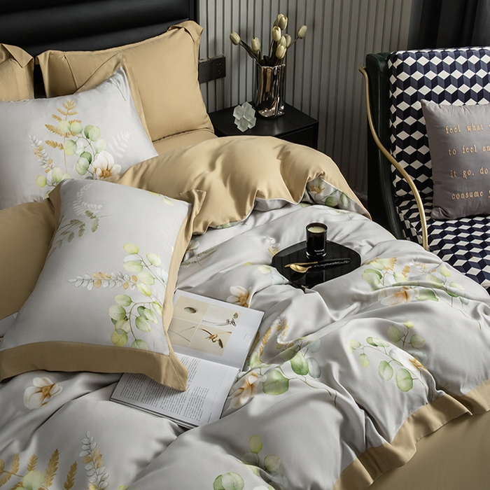 91家纺网 家纺一手货源 找家纺 栩裕纺织 2025新款艾康阳绒数码印花四件套 叶语柔情