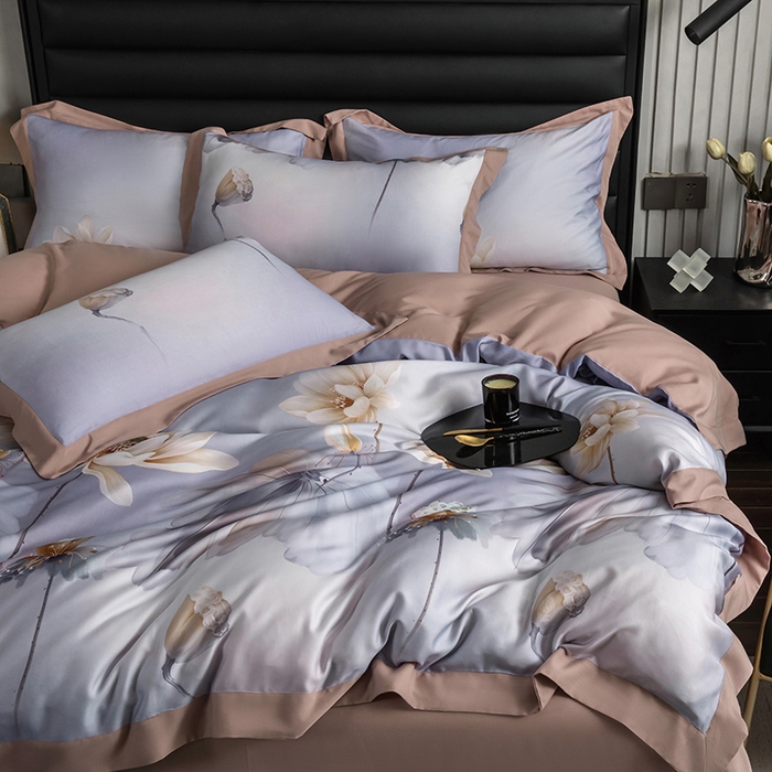 91家纺网 家纺一手货源 找家纺 栩裕纺织 2025新款艾康阳绒数码印花四件套 花玉露