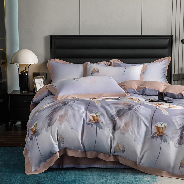 91家纺网 家纺一手货源 找家纺 栩裕纺织 2025新款艾康阳绒数码印花四件套 花玉露