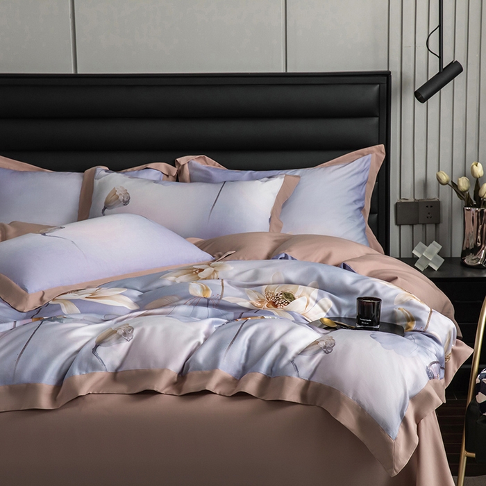 91家纺网 家纺一手货源 找家纺 栩裕纺织 2025新款艾康阳绒数码印花四件套 花玉露