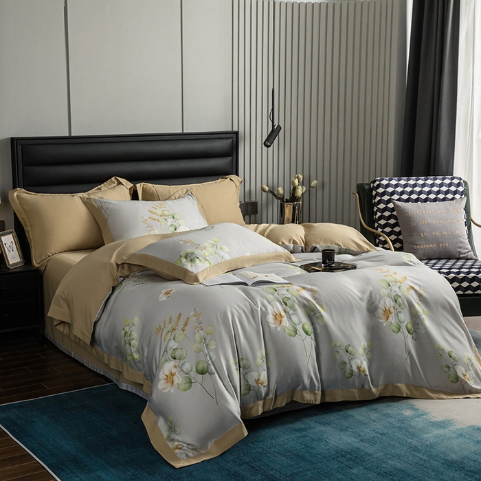 91家纺网 家纺一手货源 找家纺 栩裕纺织 2025新款艾康阳绒数码印花四件套 叶语柔情