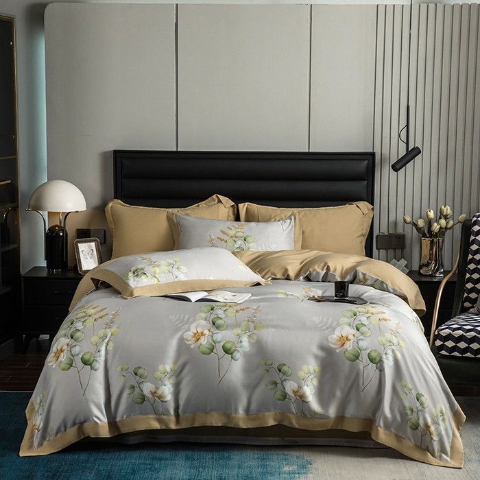 栩裕纺织 2025新款艾康阳绒数码印花四件套 叶语柔情