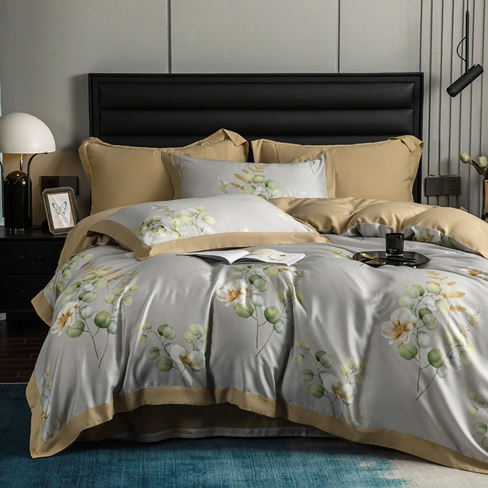 91家纺网 家纺一手货源 找家纺 栩裕纺织 2025新款艾康阳绒数码印花四件套 叶语柔情