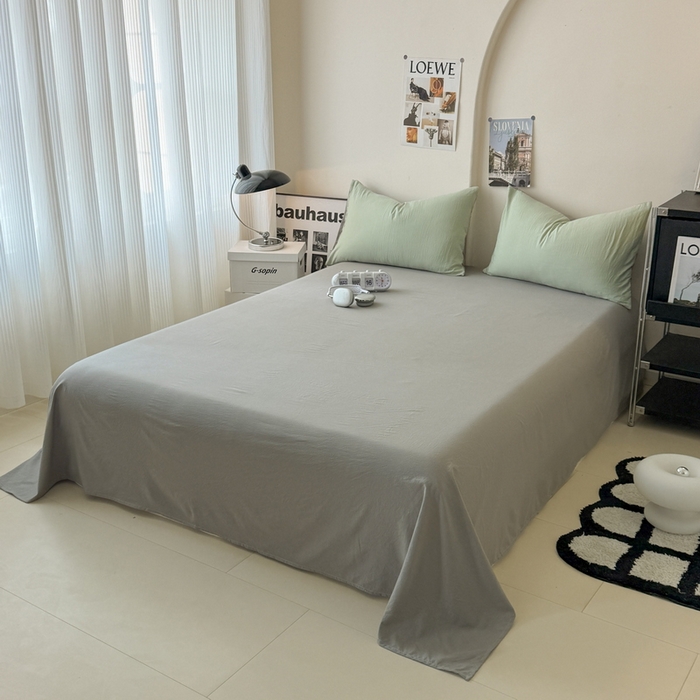 91家纺网 家纺一手货源 找家纺 桔禾家纺 2025新款ins风纯色水洗棉四件套双拼水洗棉学生三件套四件套 果绿浅灰