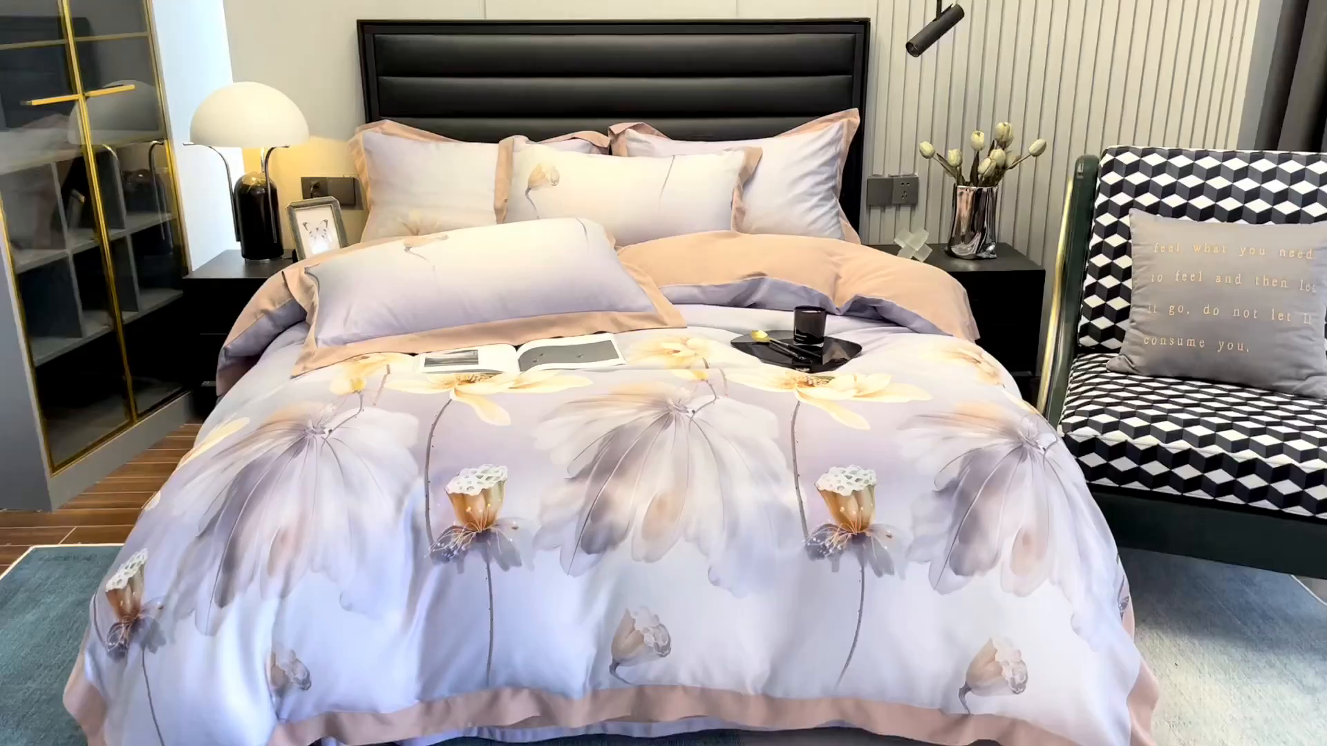 91家纺网 家纺一手货源 找家纺 栩裕纺织 2025新款艾康阳绒数码印花四件套 花玉露