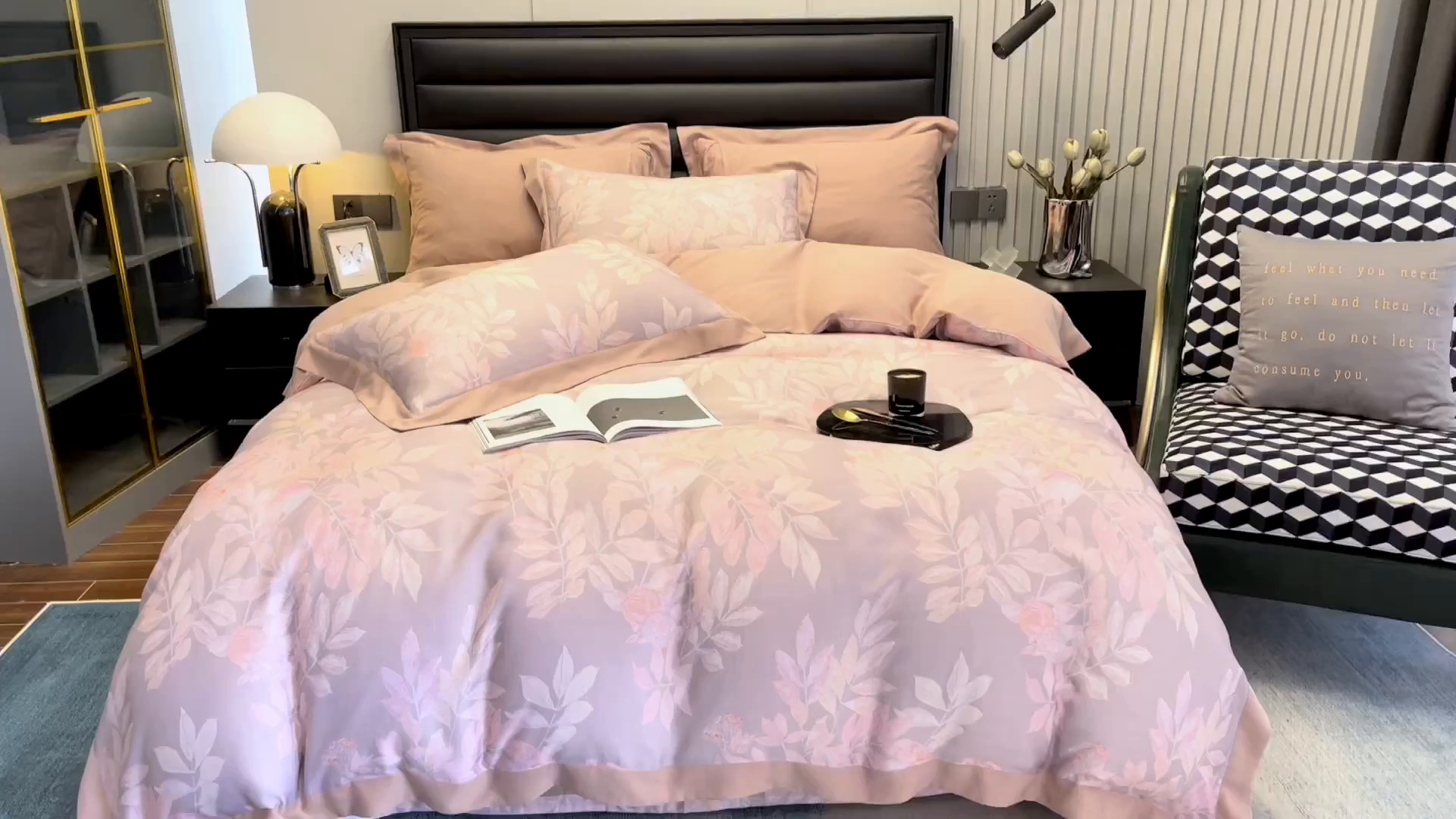 91家纺网 家纺一手货源 找家纺 栩裕纺织 2025新款艾康阳绒数码印花四件套 洛佩兹-粉