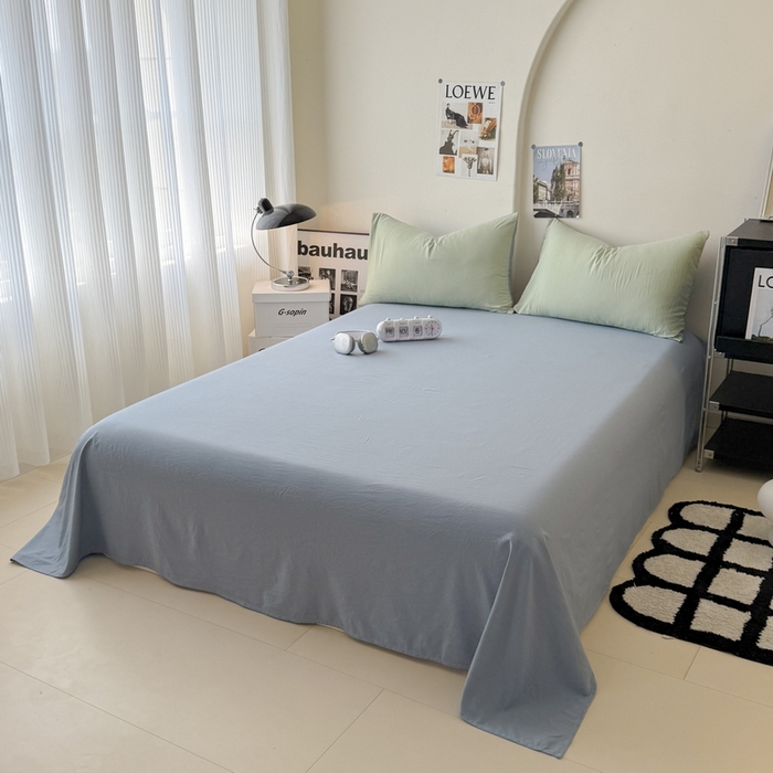 91家纺网 家纺一手货源 找家纺 桔禾家纺 2025新款ins风纯色水洗棉四件套双拼水洗棉学生三件套四件套 果绿雾霾蓝