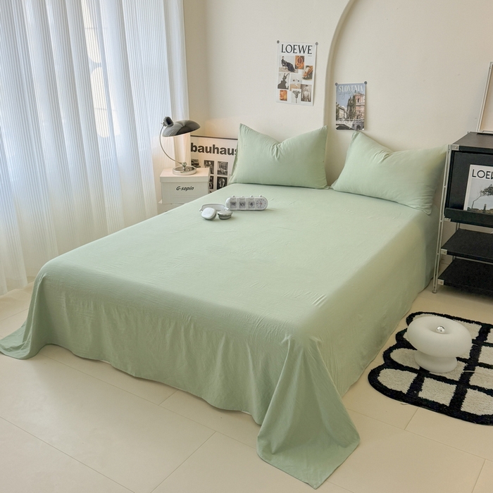 91家纺网 家纺一手货源 找家纺 桔禾家纺 2025新款ins风纯色水洗棉四件套双拼水洗棉学生三件套四件套 抹茶绿