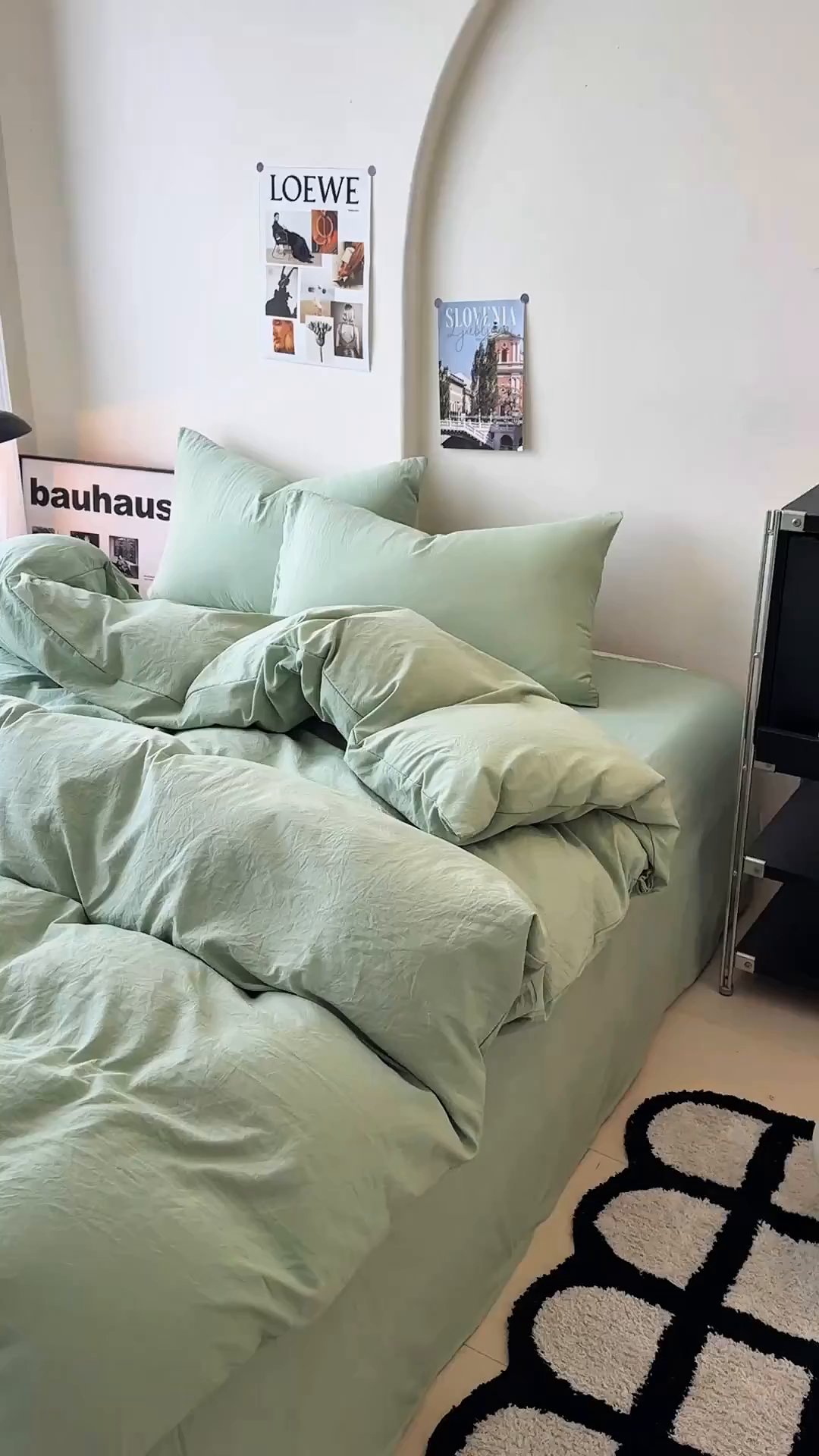 91家纺网 家纺一手货源 找家纺 桔禾家纺 2025新款ins风纯色水洗棉四件套双拼水洗棉学生三件套四件套 抹茶绿