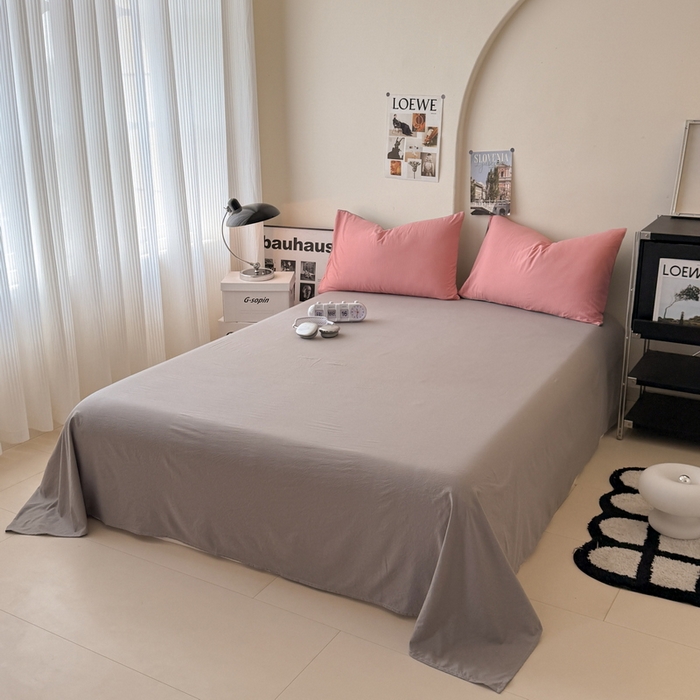 91家纺网 家纺一手货源 找家纺 桔禾家纺 2025新款ins风纯色水洗棉四件套双拼水洗棉学生三件套四件套 藕粉浅灰