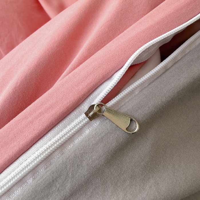 91家纺网 家纺一手货源 找家纺 桔禾家纺 2025新款ins风纯色水洗棉四件套双拼水洗棉学生三件套四件套 藕粉浅灰