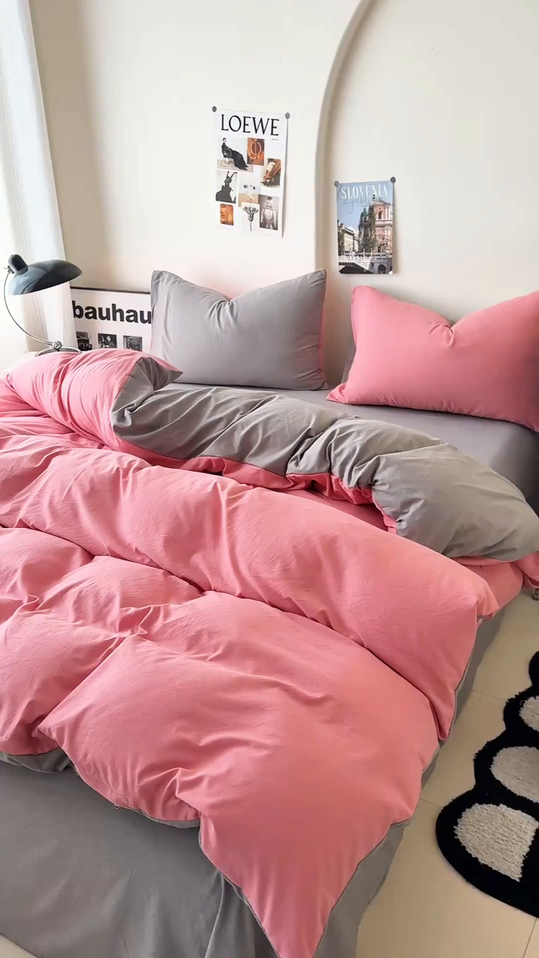 91家纺网 家纺一手货源 找家纺 桔禾家纺 2025新款ins风纯色水洗棉四件套双拼水洗棉学生三件套四件套 藕粉浅灰