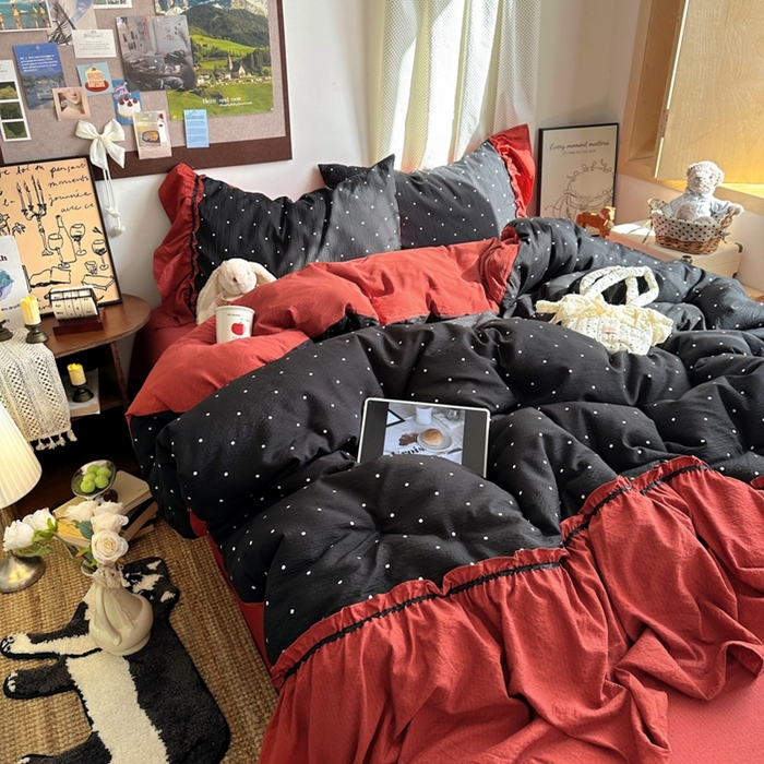 91家纺网 家纺一手货源 找家纺 （总）阿曼达 2025新款韩系法式慵懒氛围感印花泡芙花边四件套（专版花型）