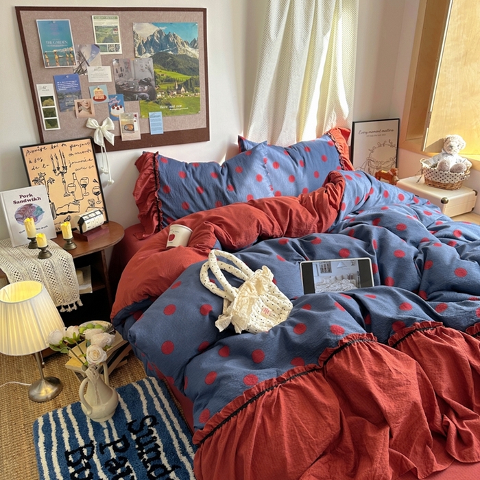 91家纺网 家纺一手货源 找家纺 （总）阿曼达 2025新款韩系法式慵懒氛围感印花泡芙花边四件套（专版花型）