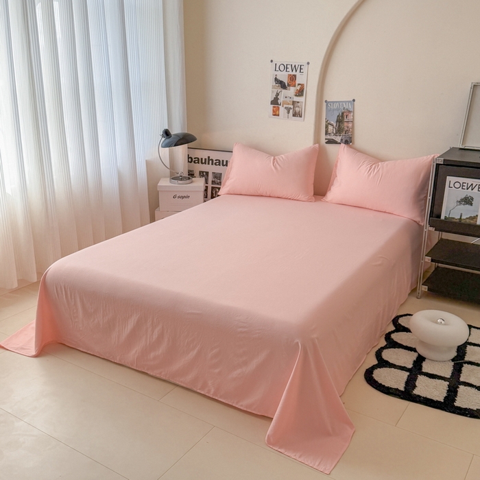 91家纺网 家纺一手货源 找家纺 桔禾家纺 2025新款ins风纯色水洗棉四件套双拼水洗棉学生三件套四件套 水粉