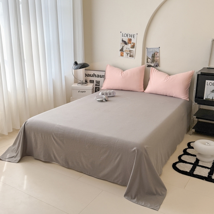 91家纺网 家纺一手货源 找家纺 桔禾家纺 2025新款ins风纯色水洗棉四件套双拼水洗棉学生三件套四件套 水粉浅灰