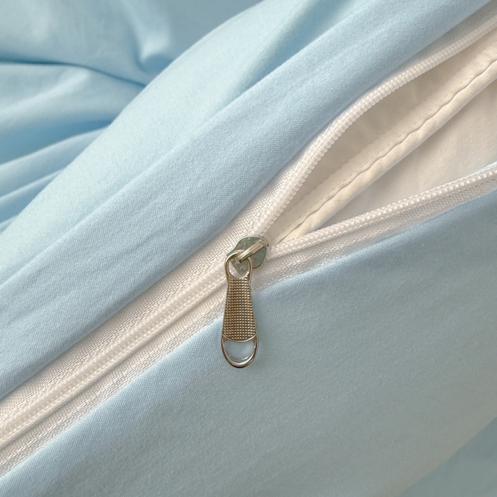 91家纺网 家纺一手货源 找家纺 桔禾家纺 2025新款ins风纯色水洗棉四件套双拼水洗棉学生三件套四件套 天空蓝