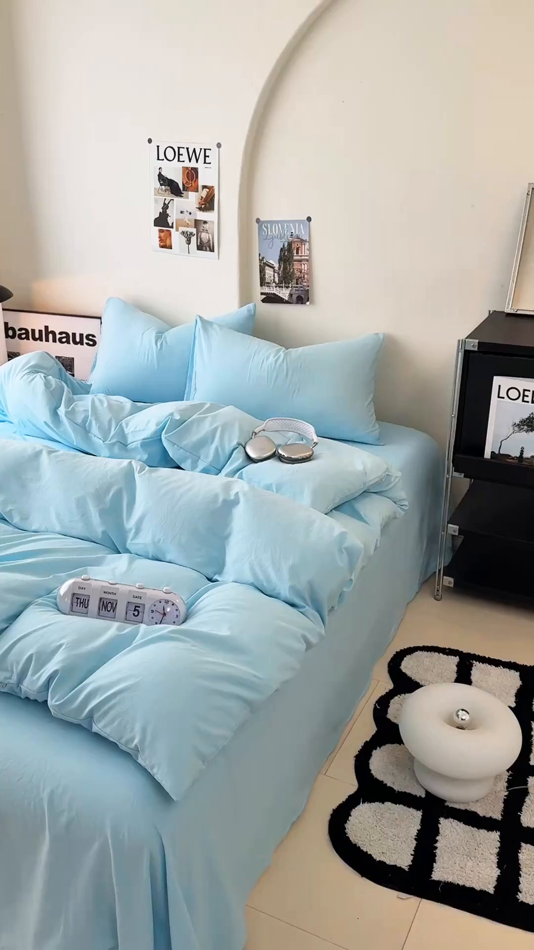 91家纺网 家纺一手货源 找家纺 桔禾家纺 2025新款ins风纯色水洗棉四件套双拼水洗棉学生三件套四件套 天空蓝