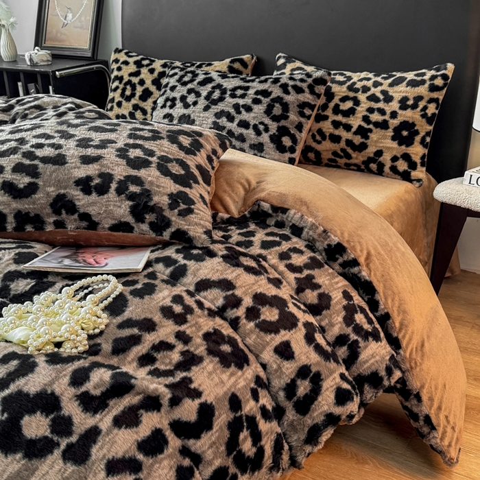 91家纺网 家纺一手货源 找家纺 乐窝家纺仓储 2025新款加厚保暖兔毛绒牛奶绒单品枕套单件枕头套-美拉德系列 豹纹灰