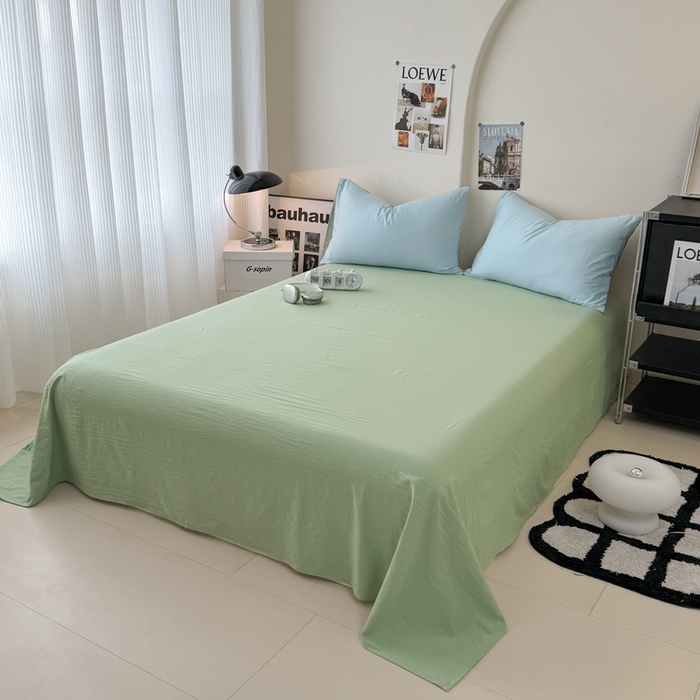 91家纺网 家纺一手货源 找家纺 桔禾家纺 2025新款ins风纯色水洗棉四件套双拼水洗棉学生三件套四件套 天空蓝抹茶绿