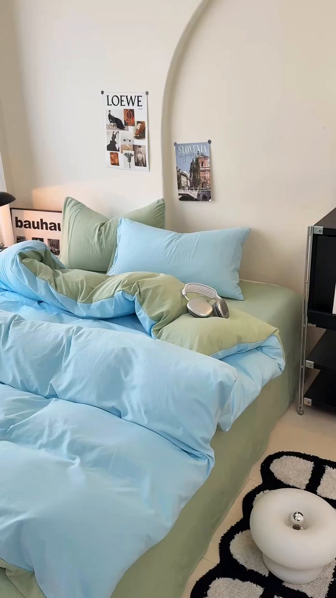 91家纺网 家纺一手货源 找家纺 桔禾家纺 2025新款ins风纯色水洗棉四件套双拼水洗棉学生三件套四件套 天空蓝抹茶绿