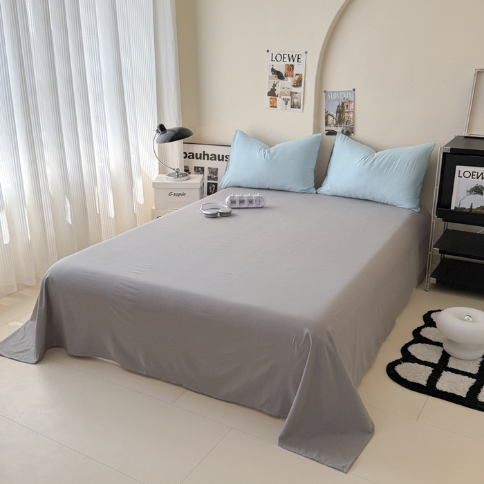 91家纺网 家纺一手货源 找家纺 桔禾家纺 2025新款ins风纯色水洗棉四件套双拼水洗棉学生三件套四件套 天空蓝浅灰