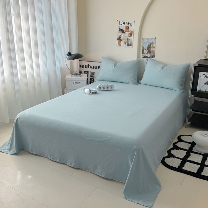 91家纺网 家纺一手货源 找家纺 桔禾家纺 2025新款ins风纯色水洗棉四件套双拼水洗棉学生三件套四件套 雾霾蓝