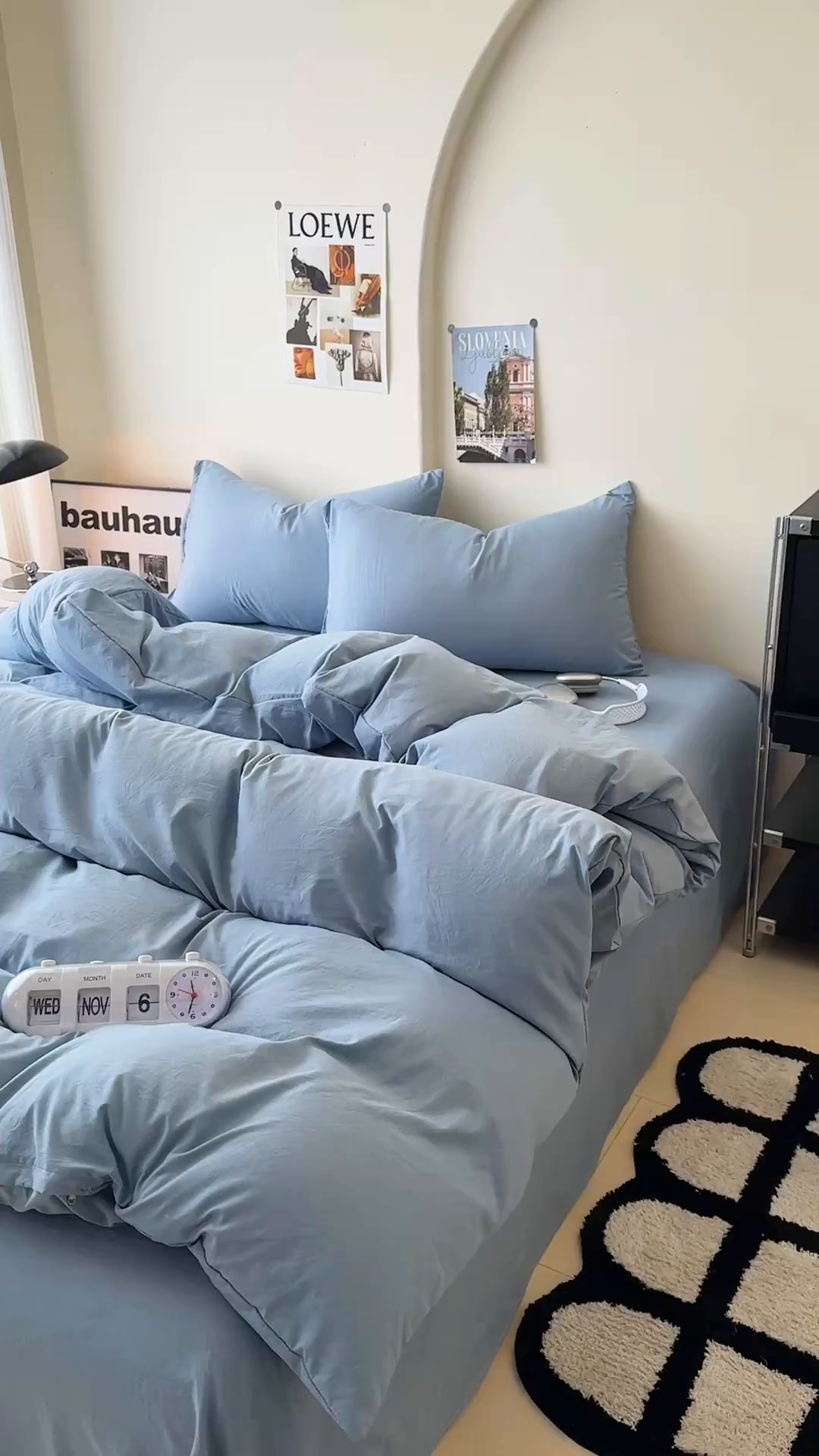 91家纺网 家纺一手货源 找家纺 桔禾家纺 2025新款ins风纯色水洗棉四件套双拼水洗棉学生三件套四件套 雾霾蓝